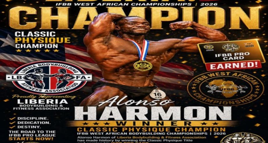 Liberia Celebrates Historic IFBB Pro Card Victory by Alonso Harmon